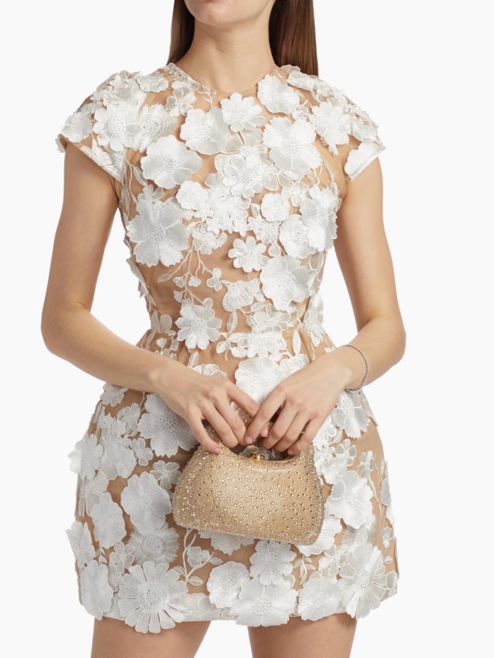 Bronx and Banco Jasmine 3D Floral Bridal Mini Dress White Nude S